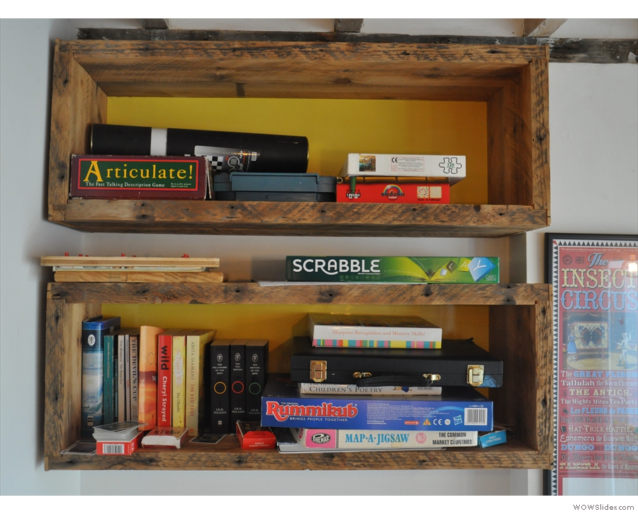 There are lots of small touches, like these shelves of books and games.
