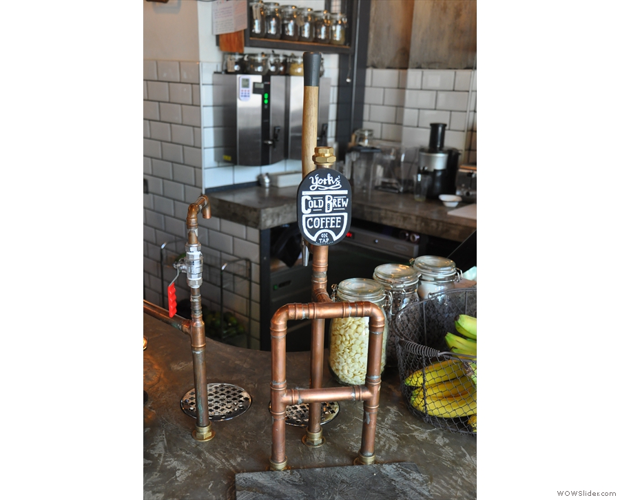 Directly opposite you as you come in: the cold-brew coffee, on tap like beer.