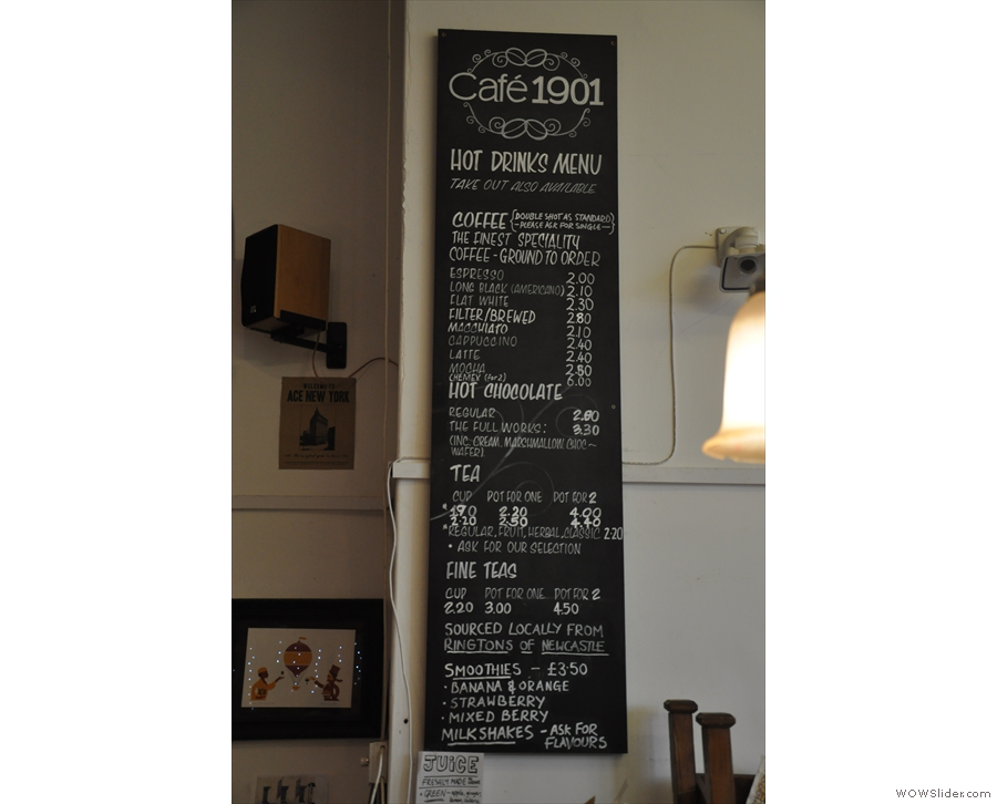 A concise, but impressive menu. Coffee, loose-leaf tea and...