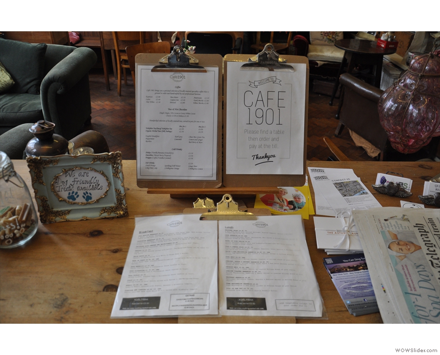 Cafe 1901 has a wide and varied food menu, copies of which await you as you enter...