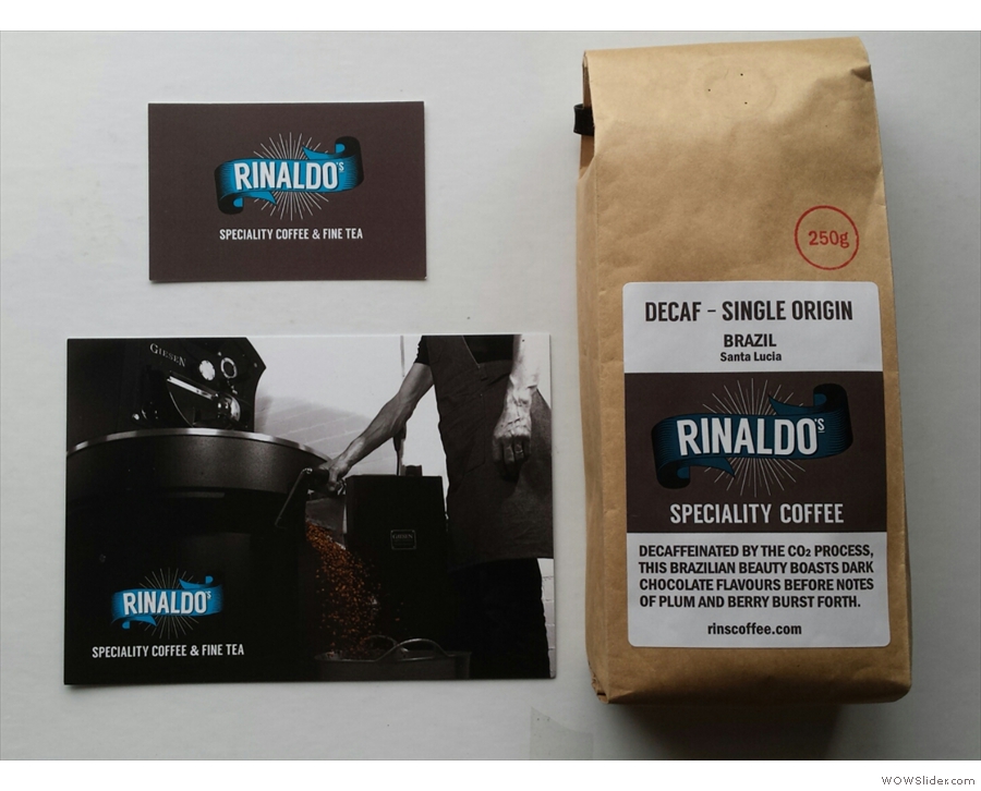 ... and finally, the same bean, different roast, from new boy on the block, Rinaldo's.