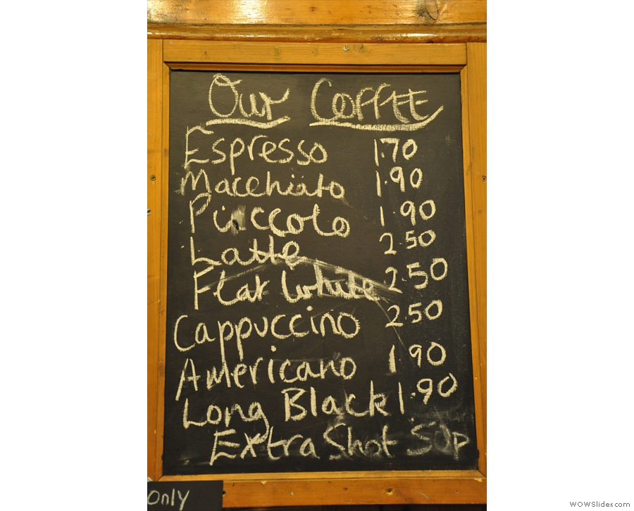 The concise coffee menu.