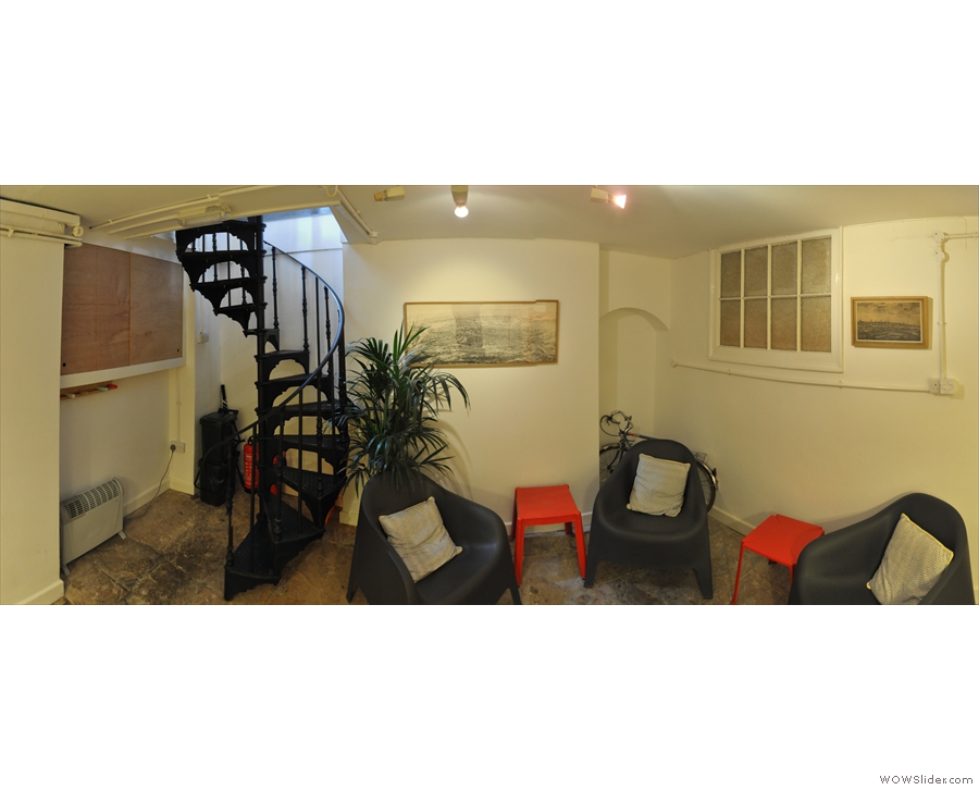 Another panorama of the basement, this time looking back towards the stairs.
