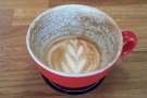 However, a sign of good latte art is the milk holding the pattern to the bottom of the cup.