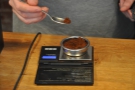 Chris is very precise when it comes to making espresso, measuring the exact quantities.