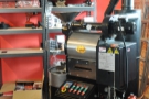 The heart of the operation: Smokey Barn's shiny Toper coffee roaster.