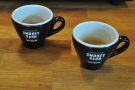 Alex's output, in a pair of lovely Smokey Barn espresso cups.