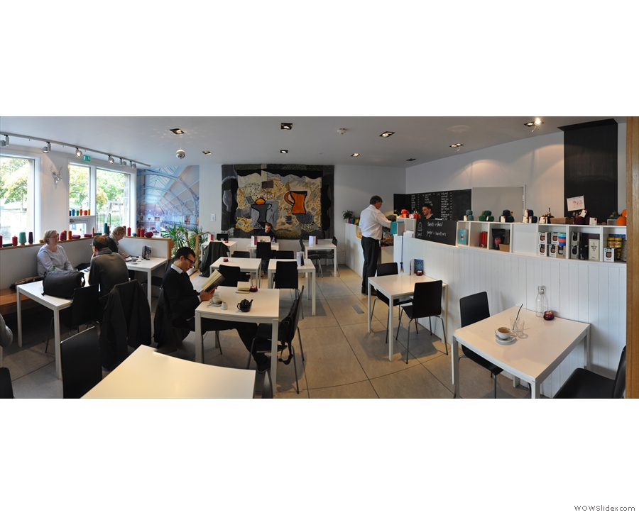 A panoramic view of Stag Espresso from just inside the doors...