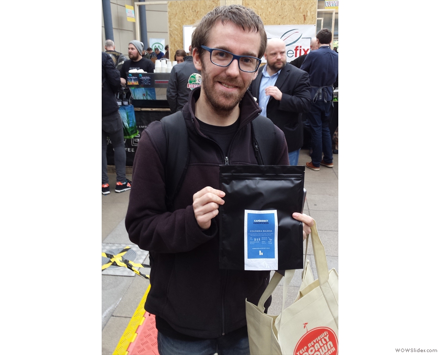 This is Andy of Our Coffee Love, who gave me my first bag of coffee of the festival.