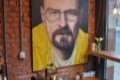 Breaking Bad: a free-sprayed painting hangs in the corner, fittingly overlooking the brew-bar.