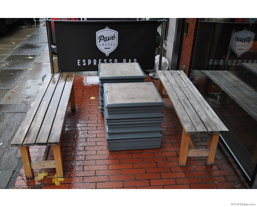 If it ever stops raining, you can sit outside on these two benches in front of the window...