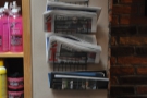 ... and that rare thing these days, a rack of newspapers.