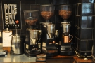 There are three espresso grinders: Black Cat (house), single origin and decaf.