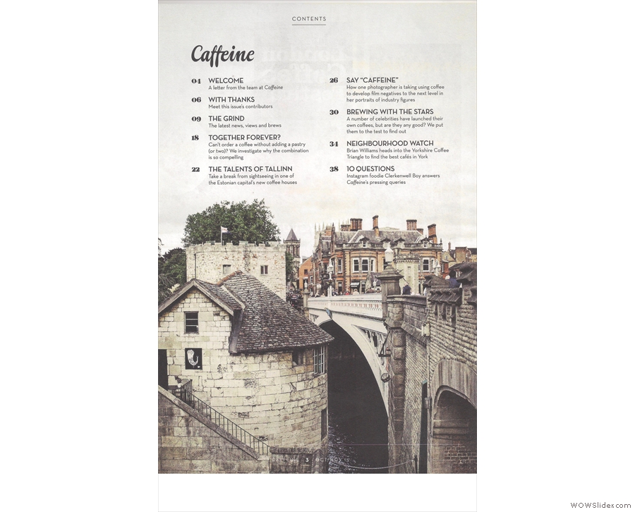 Inside, there's another stunning contents page photo, this time by Amelia Hallsworth.