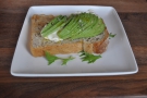 My lunch:  goat’s cheese mousse and avocado on toast.