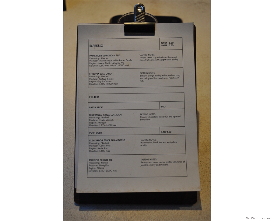 ... while more detailed coffee menus, complete with the filter option, are scattered around.