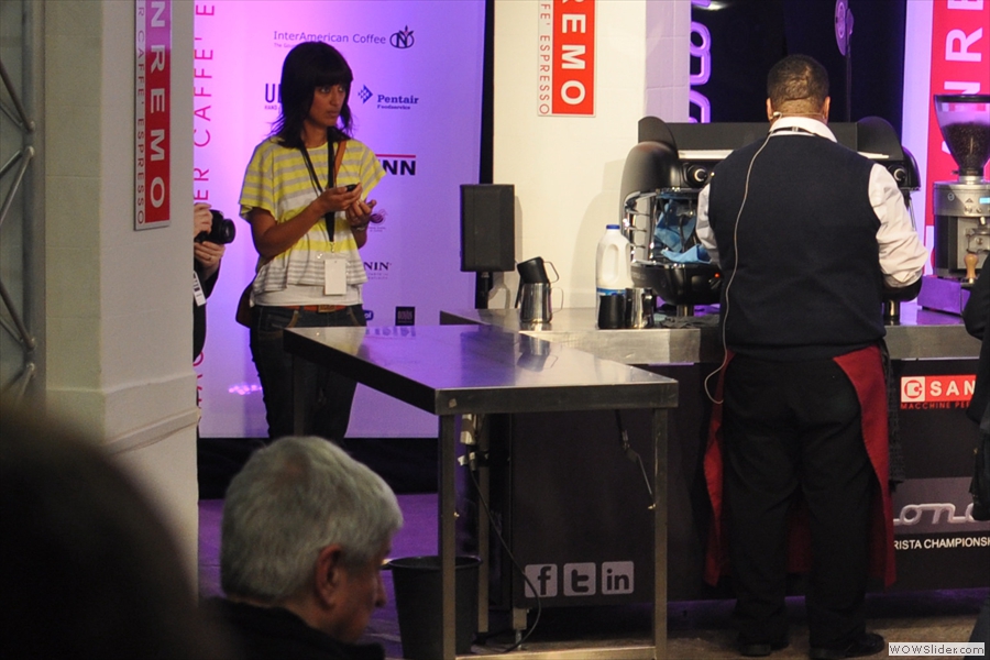 I got to see two entrants in the Latte Art competition. The first was Joao Almeida, seen here making his first two shots.