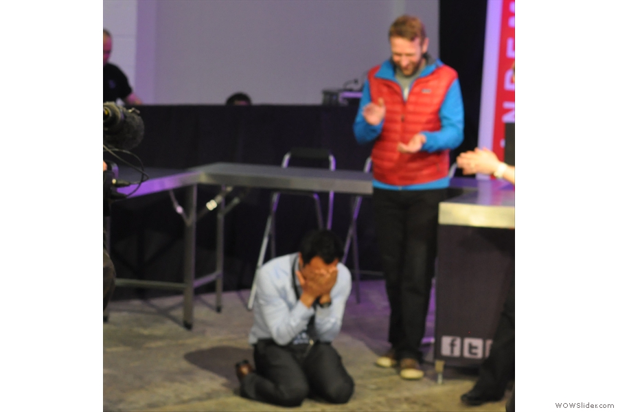 Finally, the winner is announced and Dhan Bahadur Tamang sinks to his knees.