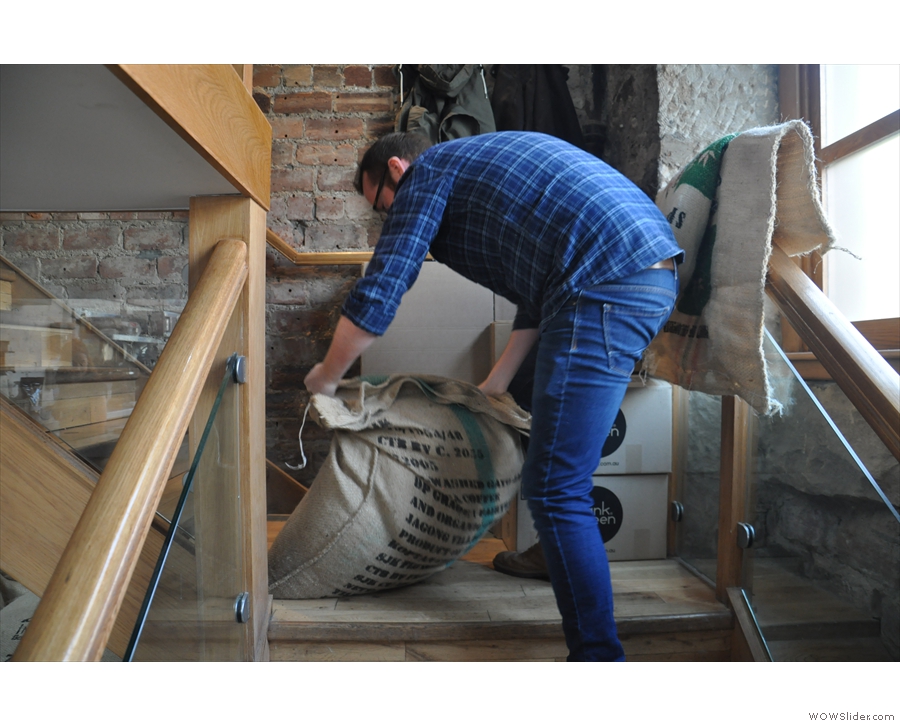 ... until one is ready to be roasted, when it's hauled up the stairs, a rather manual process!