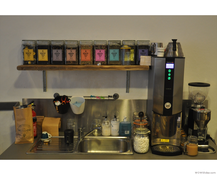 Behind the espresso machine is the boiler for pour-over plus loose-leaf tea.