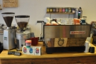 Finally, there's the La Marzocco and its two grinders: the house-blend & decaf.
