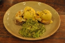I, naturally, couldn't resist. My dinner: Eggs Benedict with avocado & halloumi.
