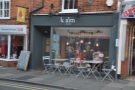 The Kalm Kitchen Cafe on Guildford's Tunsgate, now with tables outside on the pavement.