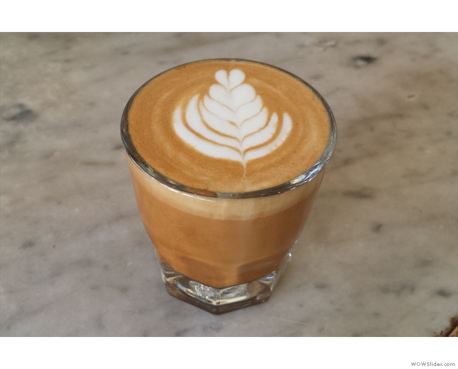 So... coffee. I had a cortado with the IRIS blend. It looked lovely iin its glass.