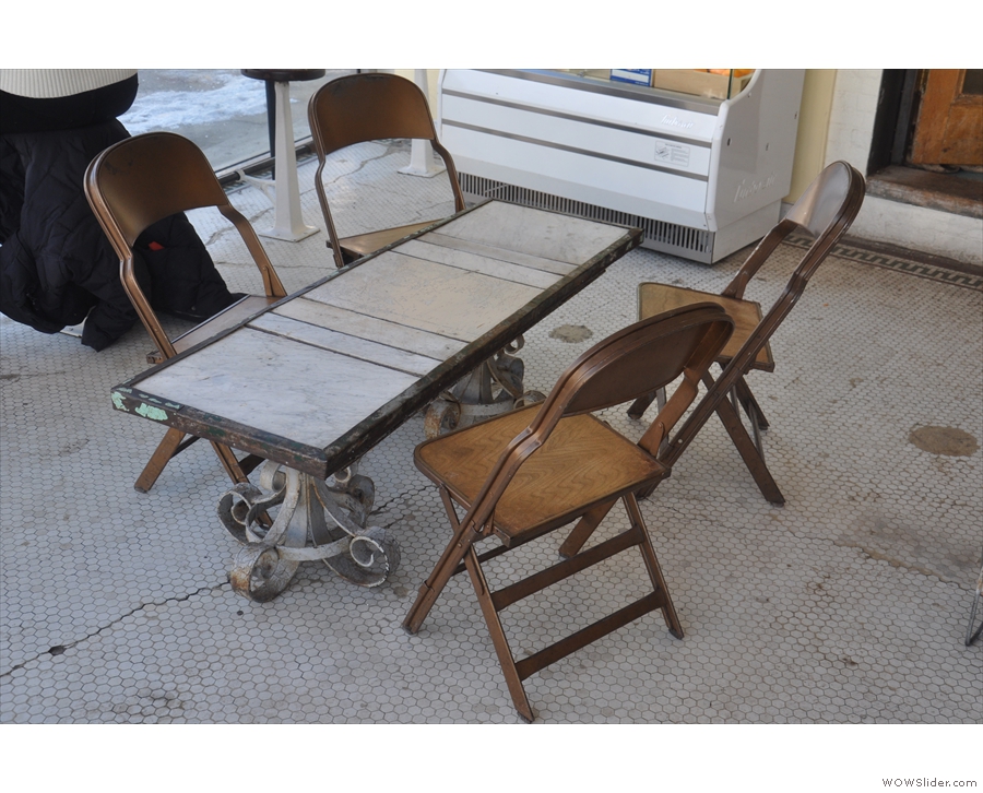 ... and this really neat four-person table between the counter and the window.