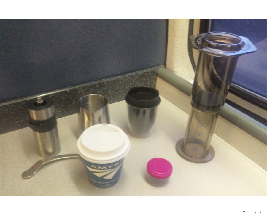 The secret to good coffee on trains: just add hot water (courtesy of Amtrak).