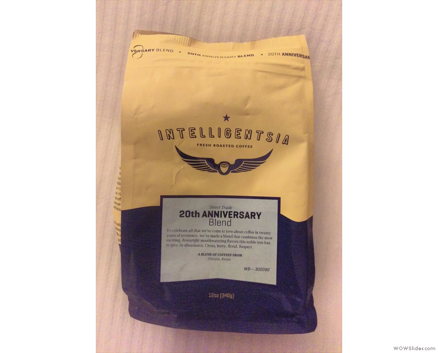 It included this 20th Aniversary Blend from Intelligentsia which I'm enjoying at the moment.
