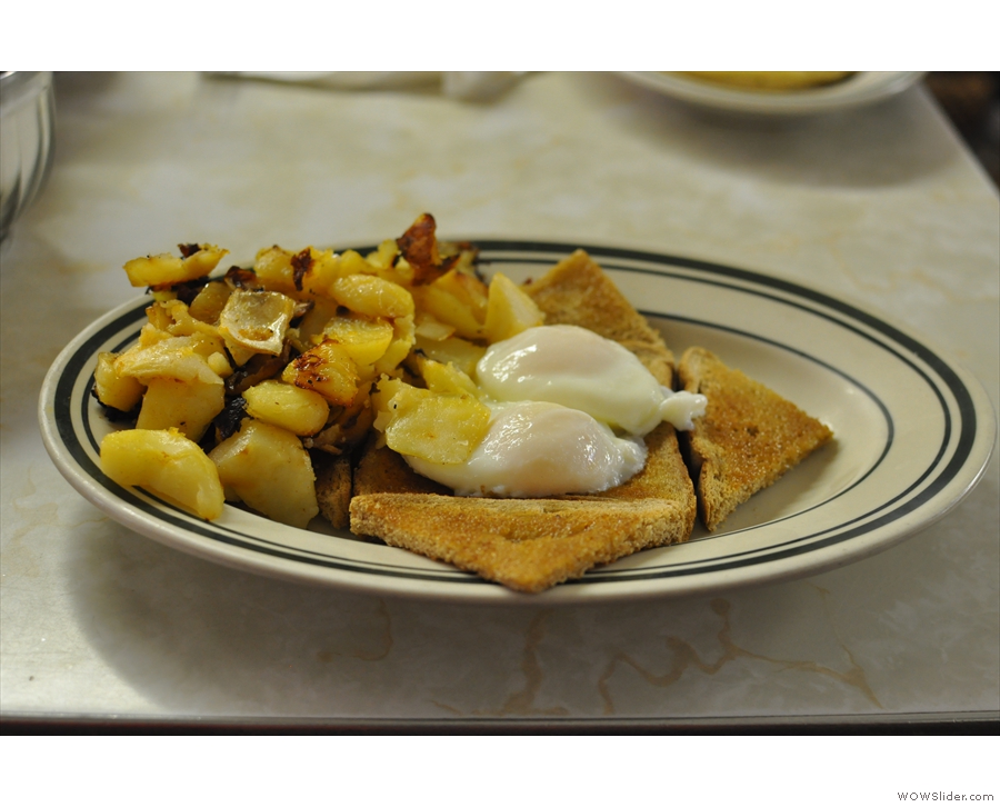Here's one I took earlier (2013 again): two eggs (poached), wheat toast, home fries...