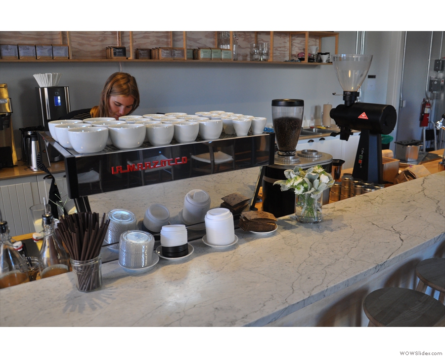 The La Marzocco espresso machine is at the heart of the operation.