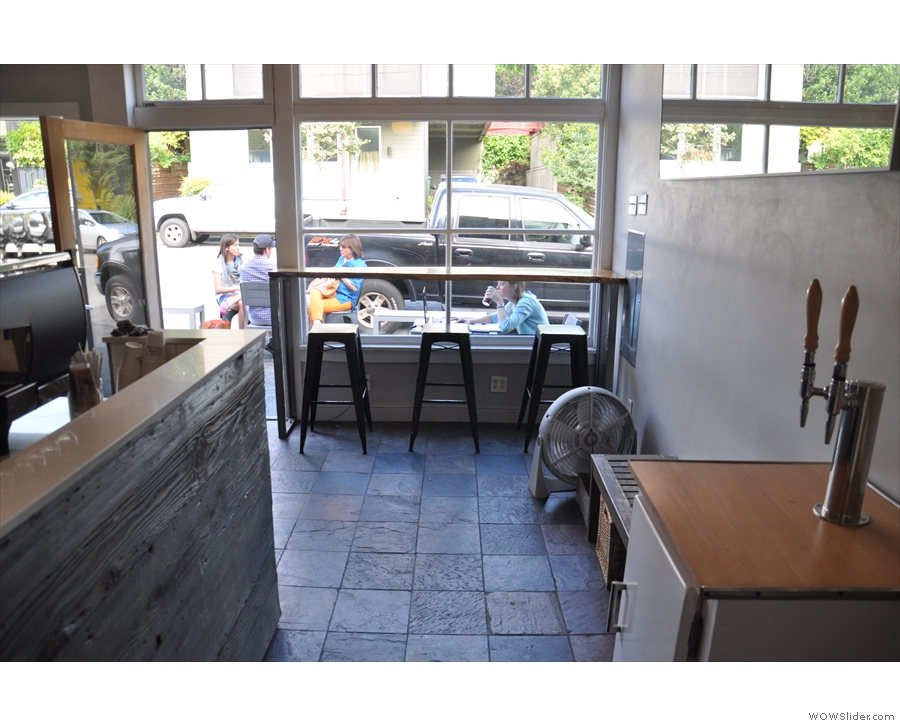 The view from the end of the counter, looking towards the window. Check out the slate floor.