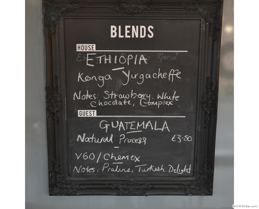 ... and details of the coffee on offer.