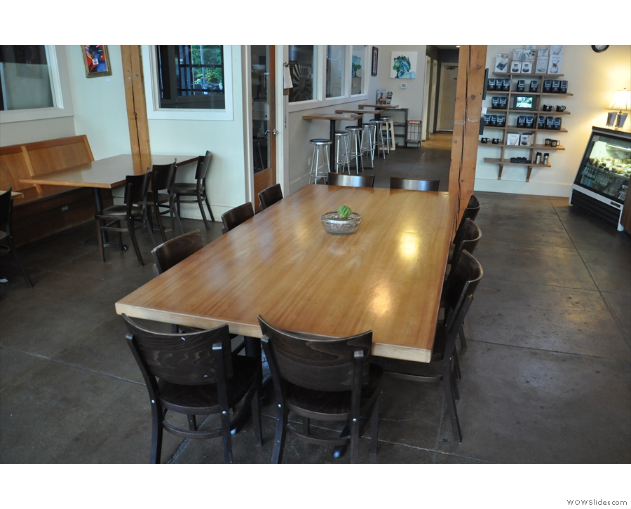 Another view of the communal table, looking towards the roastery.