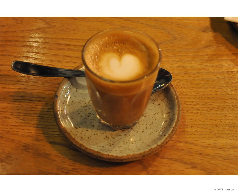 My cortado, in a glass, which is how I like it...