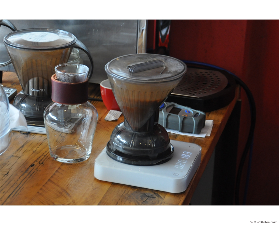 ... while the filter coffee is through the Clever Dripper. This is an immersion brewer...