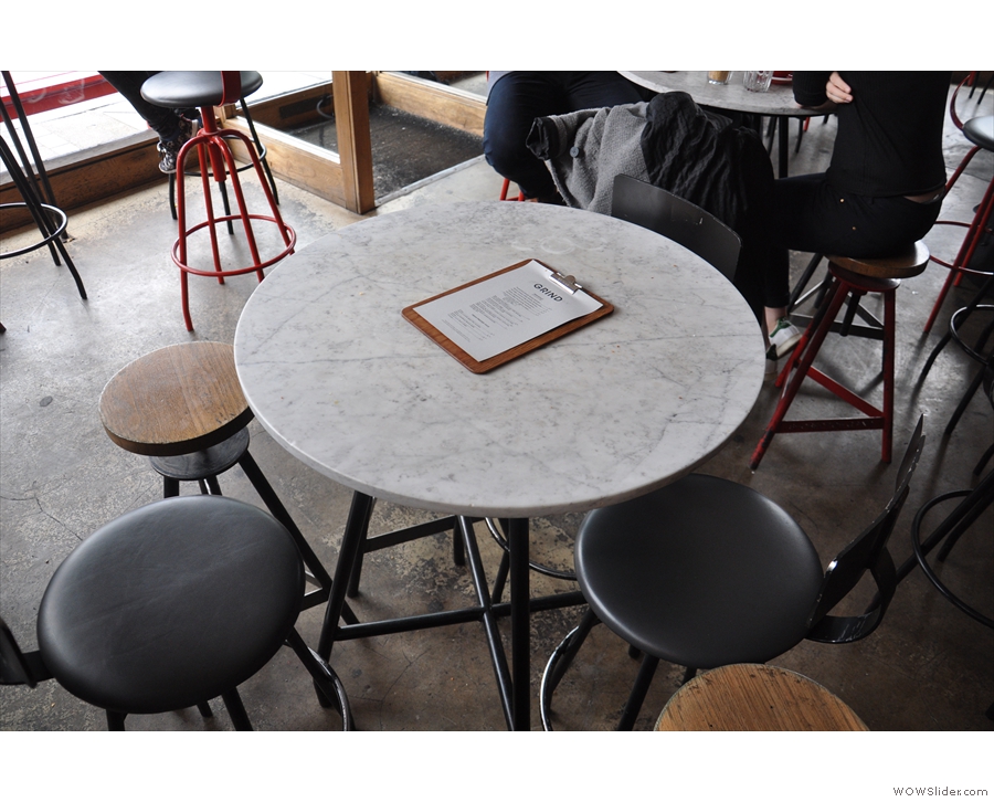 One of the six tables that fill the middle of Shoreditch Grind.