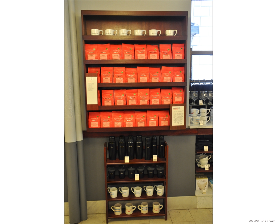 There's coffee, with mugs and flasks below. These are Intelligentsia's single-origins.