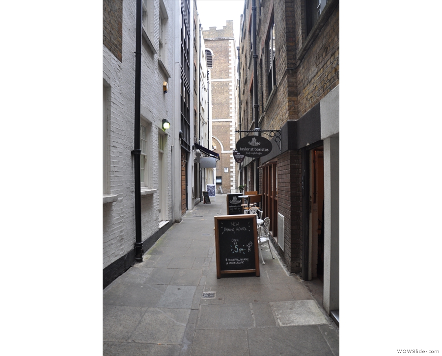 ... for two streets away, down a narrow and unassuming alley (Botolph Alley) you'll find...