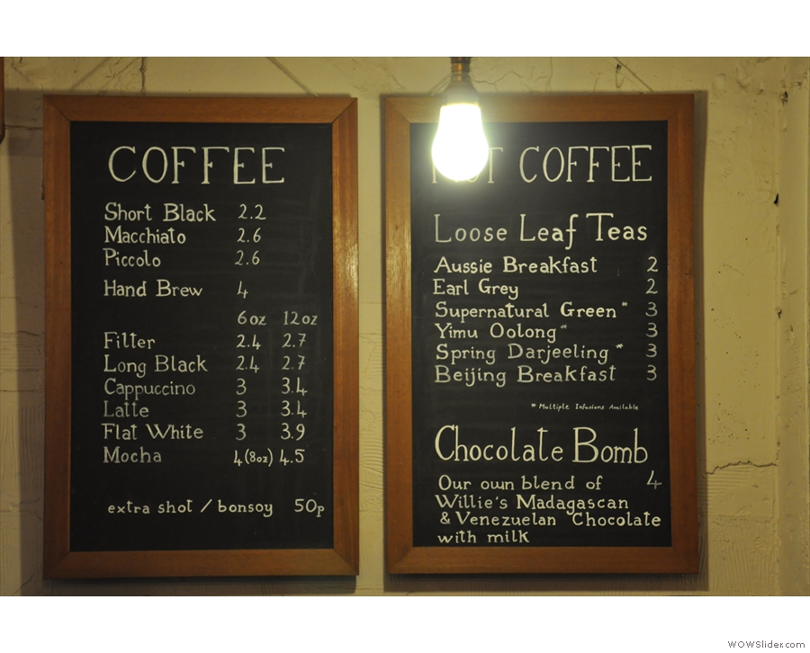 The concise coffee menu also hides an impressive coffee range.