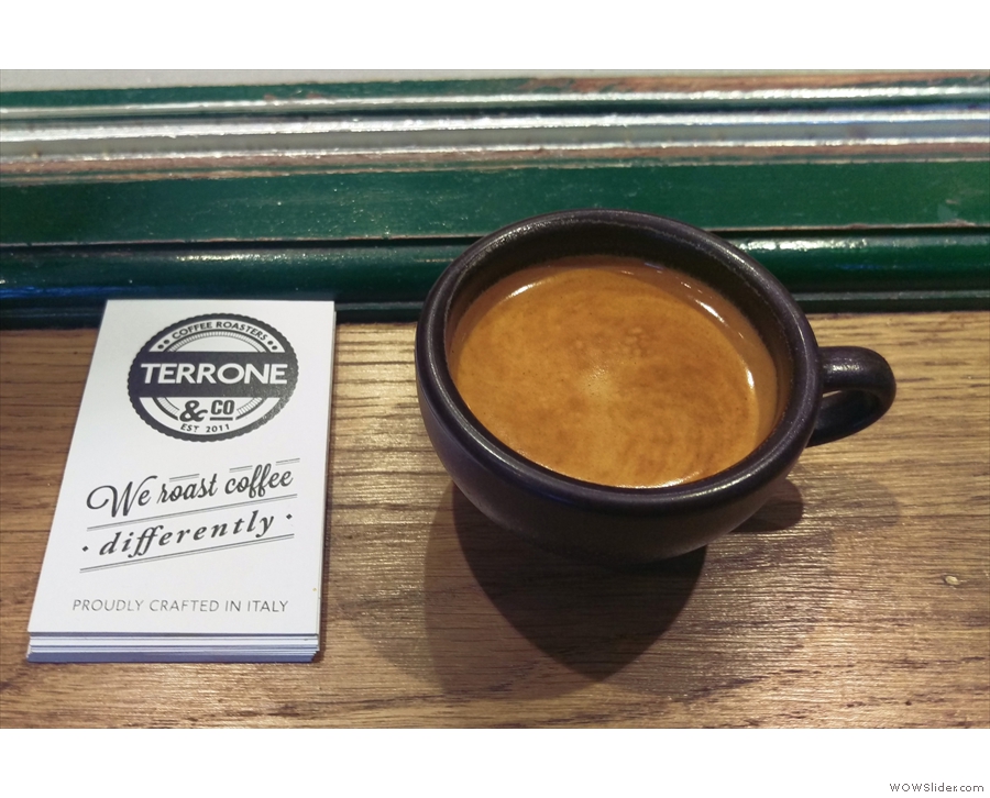I've been carrying it around in my rucksack ever since. Here, trying some Terrone coffee...