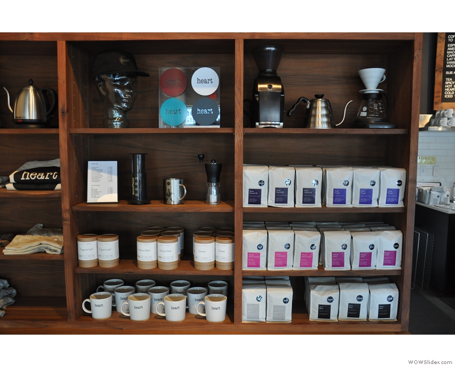 The coffee is part of a set of retail shelves, seen here along with coffee kit...
