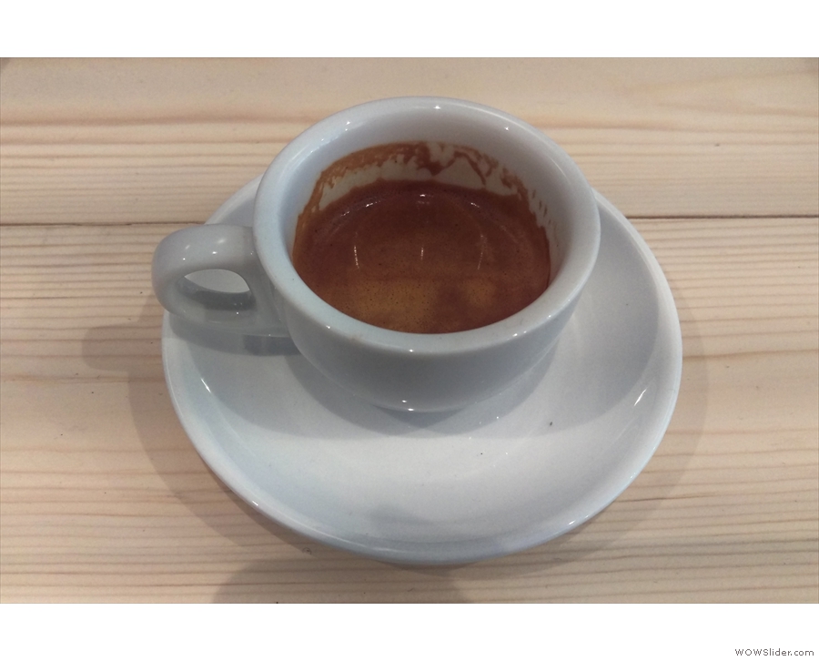 Let's not forget the espresso: a shot of the Holmbury Hill blend from an earlier visit.