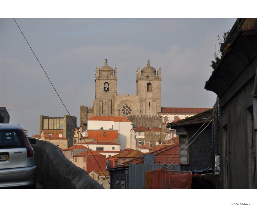 The building on the horizon is Porto 's 12th Century Cathedrall.